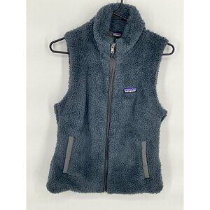 Patagonia Women's Medium Fleece Vest‎ Dark Blue/Gray Sherpa Zip-Up High Collar